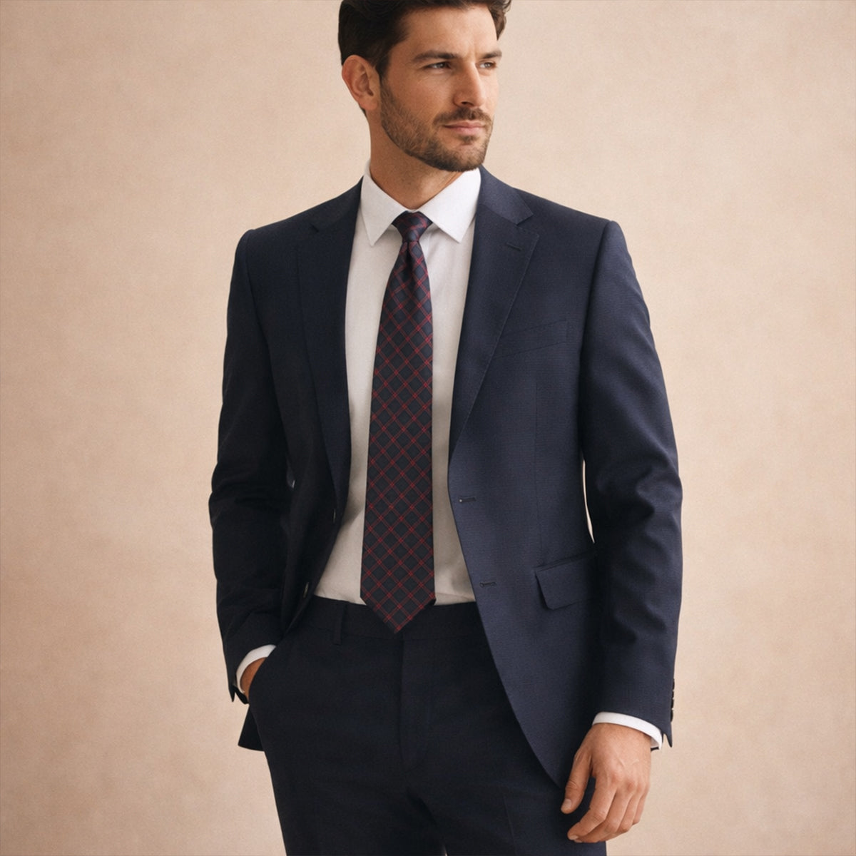 The Monterosso Men’s Luxury Silk Neck Tie - Checked Navy Blue