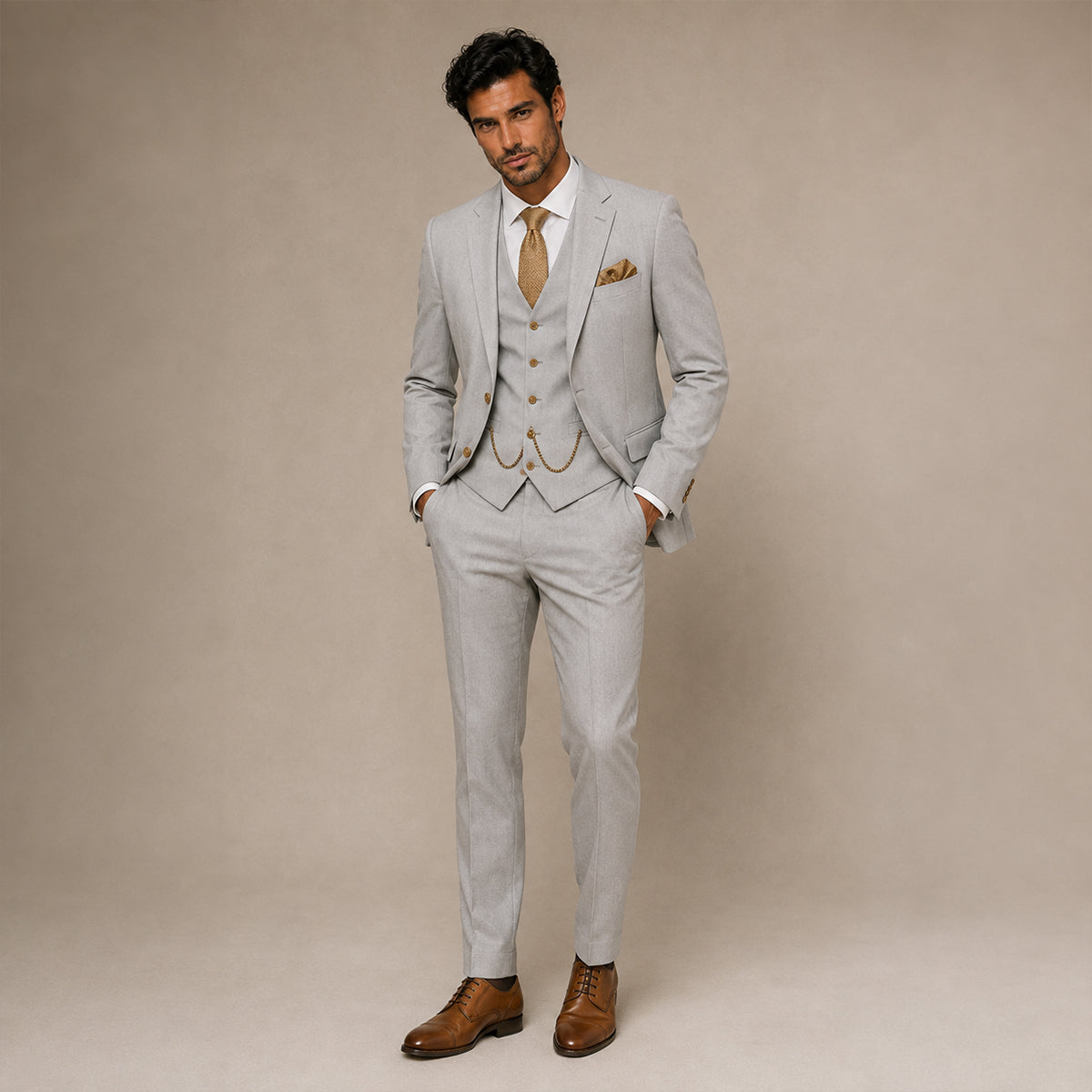 The Oakmont Men’s Classic Elegant Wedding 3 Piece Slim Fit Suit Set