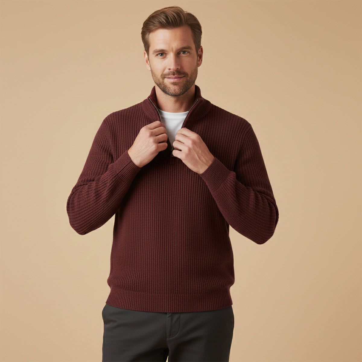 The Vicenza Men’s Soft Knit Cashmere Half Zip Jumper