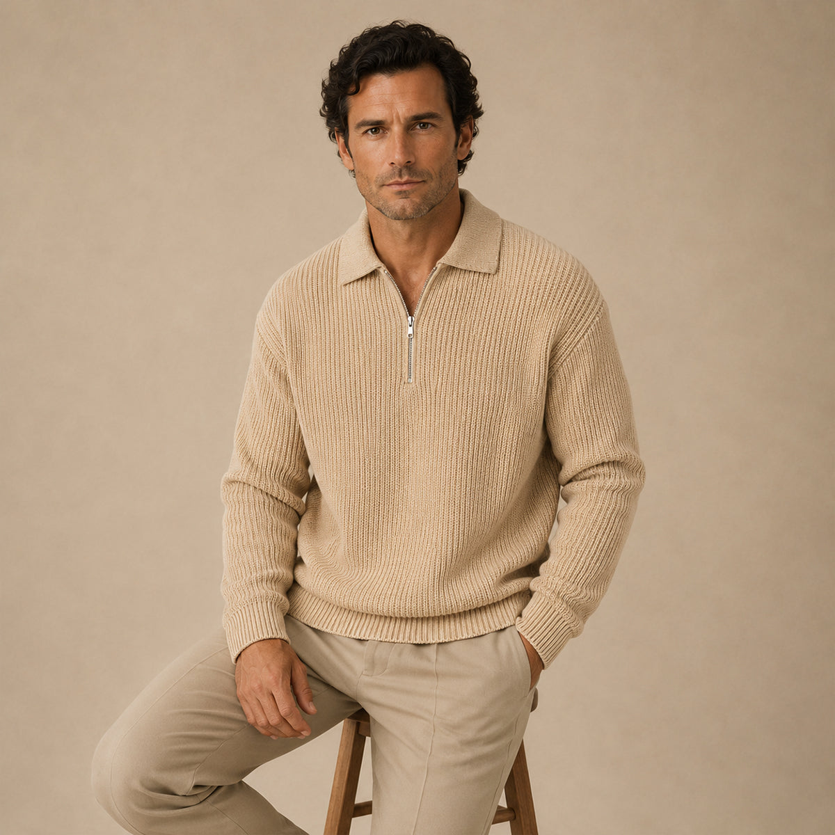 The Siena Men's Half Zip Knit Ribbed Jumper
