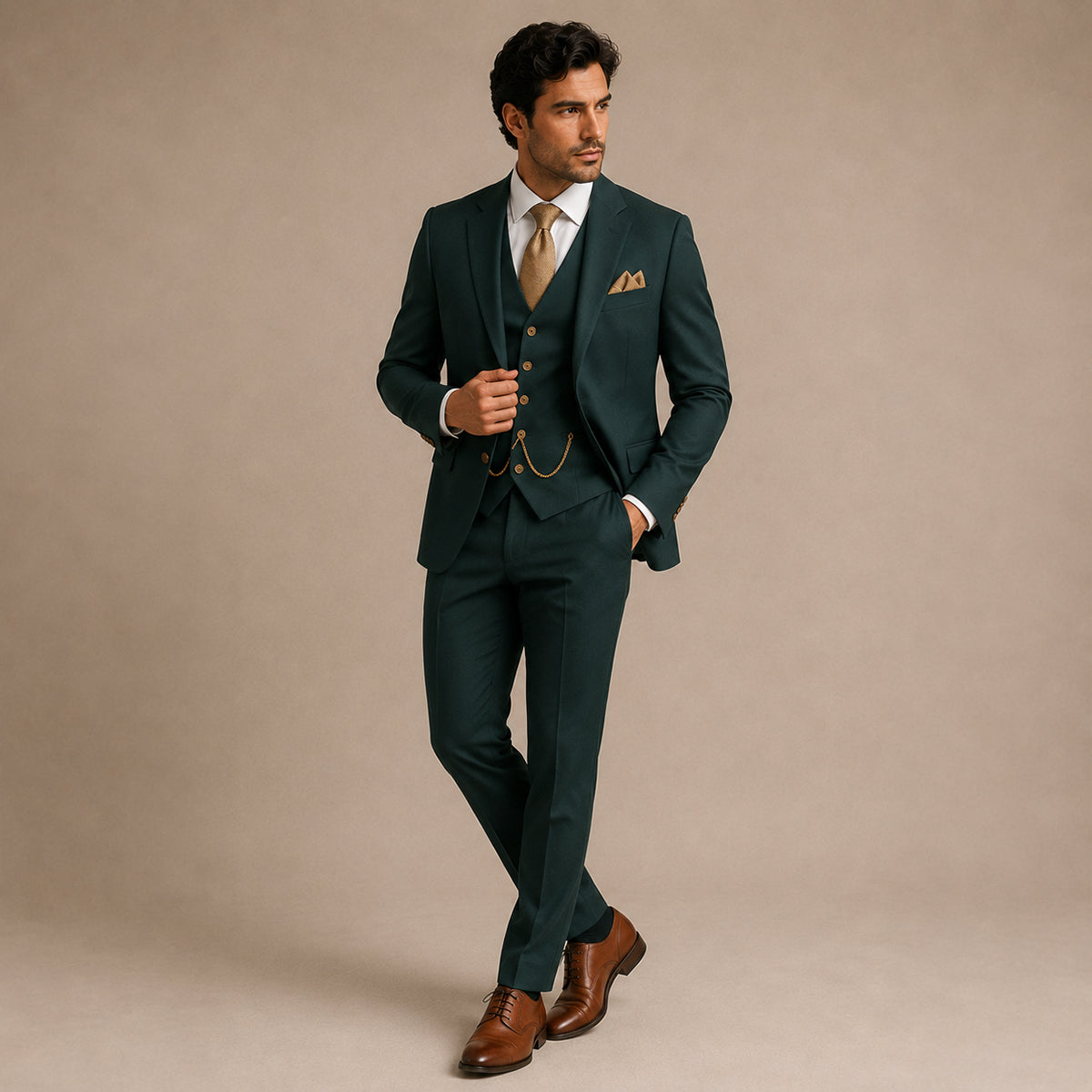 The Oakmont Men’s Classic Elegant Wedding 3 Piece Slim Fit Suit Set