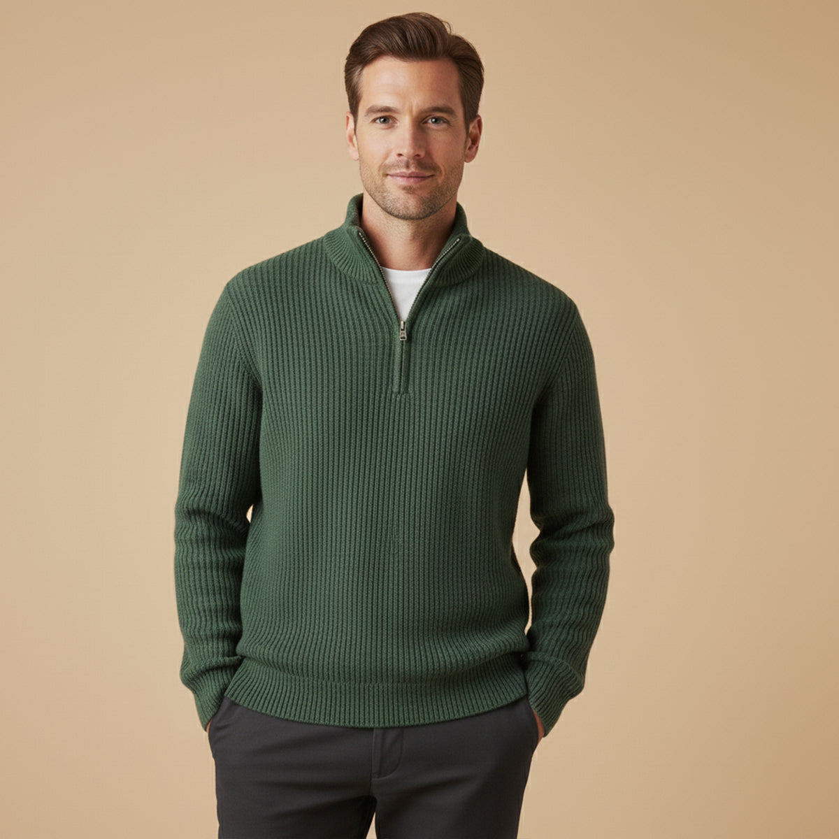 The Vicenza Men’s Soft Knit Cashmere Half Zip Jumper