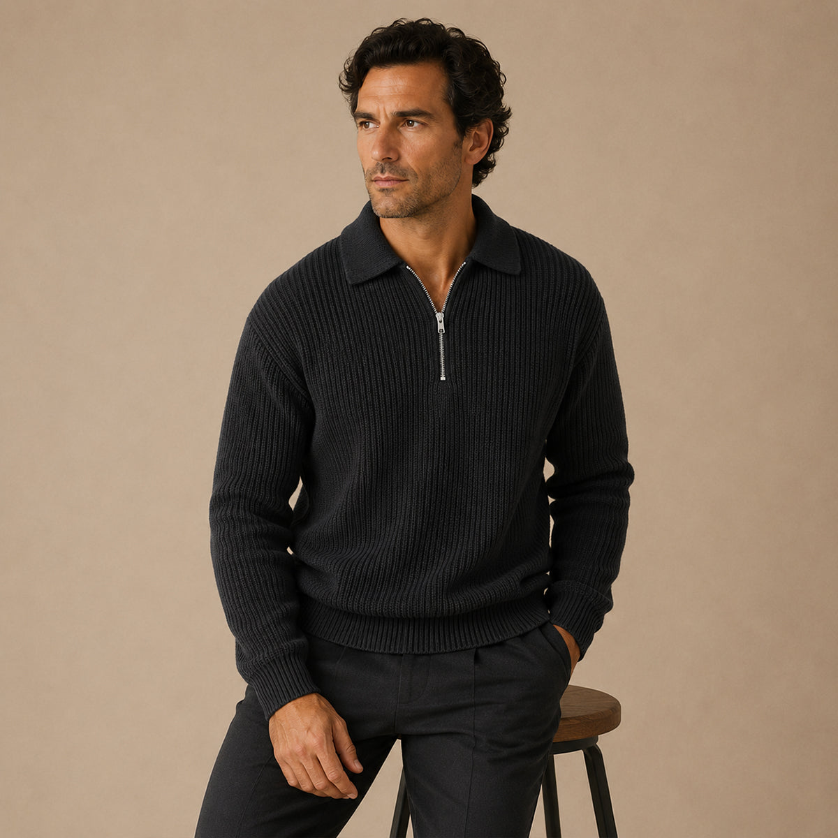 The Siena Men's Half Zip Knit Ribbed Jumper