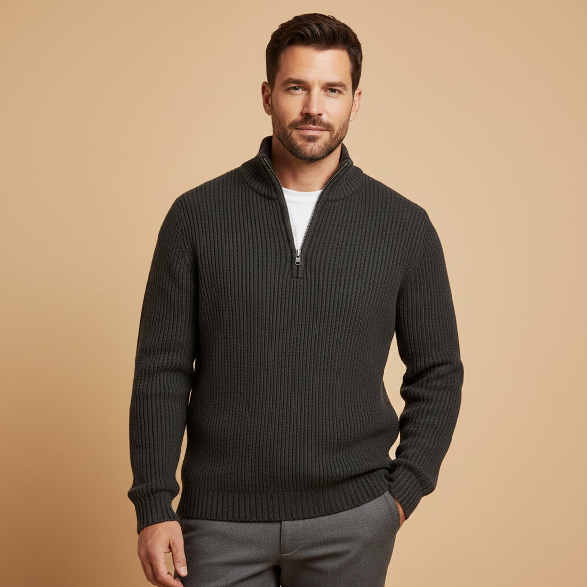 The Vicenza Men’s Soft Knit Cashmere Half Zip Jumper