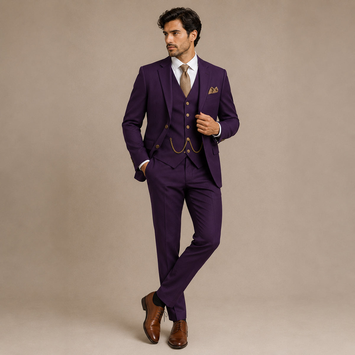 The Oakmont Men’s Classic Elegant Wedding 3 Piece Slim Fit Suit Set