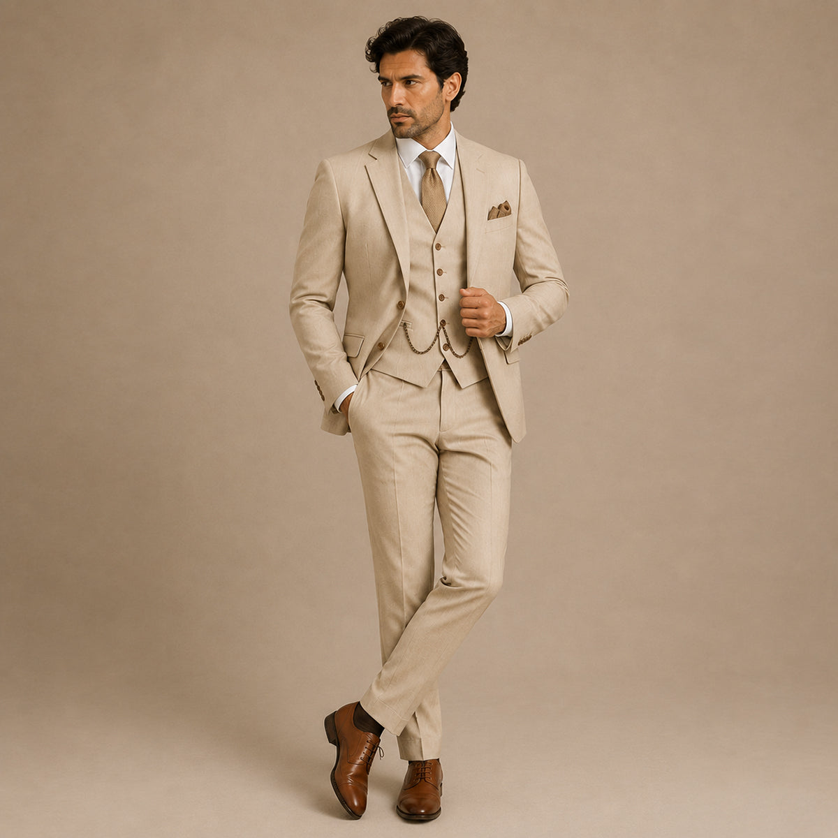 The Oakmont Men’s Classic Elegant Wedding 3 Piece Slim Fit Suit Set