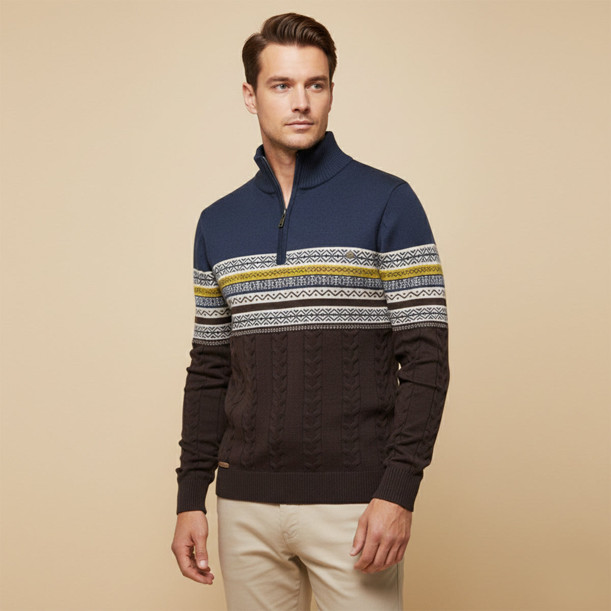 The Chatsworth Men's Quarter Zip Cotton Jumpers – Fair Isle Knit