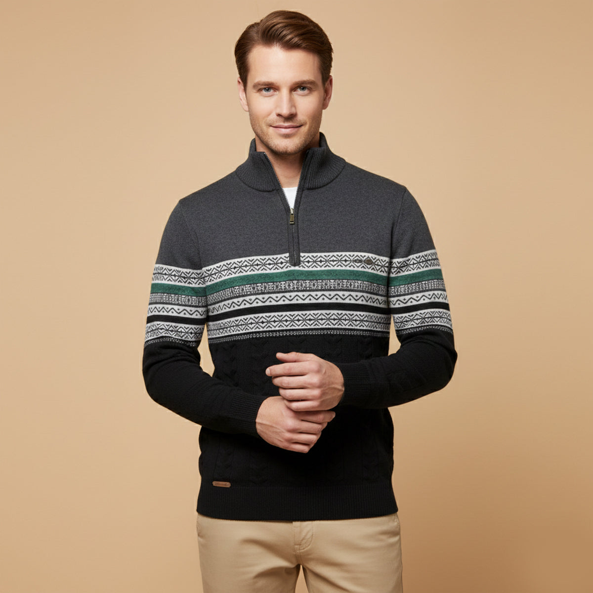 The Chatsworth Men's Quarter Zip Cotton Jumpers – Fair Isle Knit