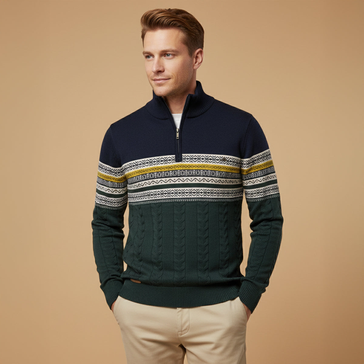 The Chatsworth Men's Quarter Zip Cotton Jumpers – Fair Isle Knit