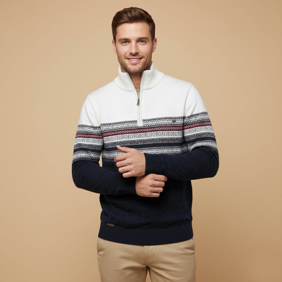 The Chatsworth Men's Quarter Zip Cotton Jumpers – Fair Isle Knit