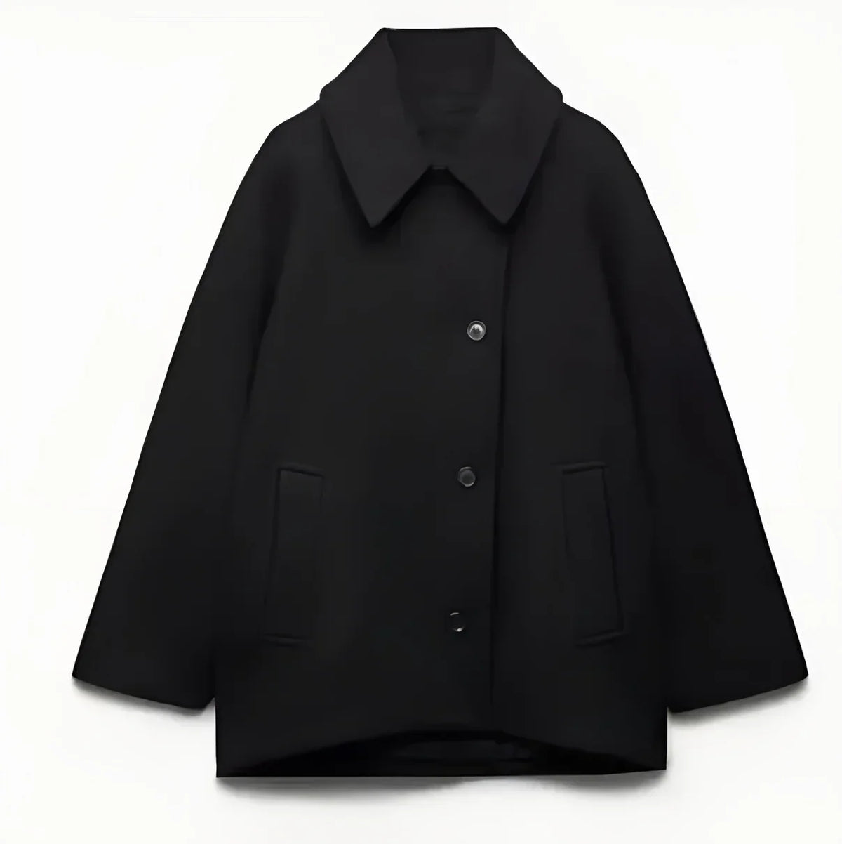 Women's Oversized Wool Blend Jacket – Casual Button Front Short Coat
