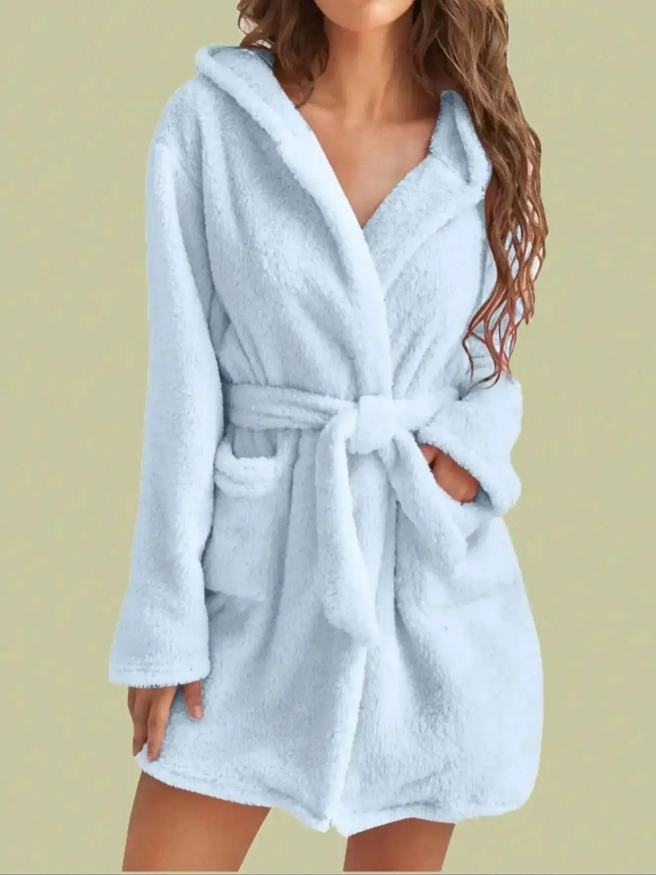 Women's Hooded Dressing Gown – Fleece Robe with Belt