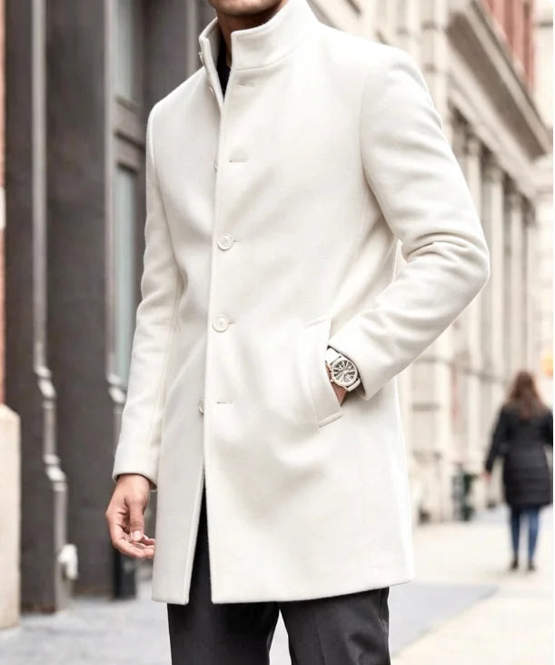 The Threadneedle Men's Single Breasted Stand Collar Overcoat