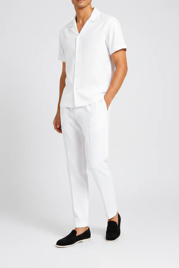 The Raleigh Men's Linen Collar Shirt & Tailored Trousers Set - White