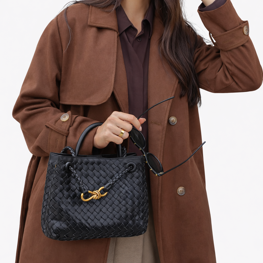 Woven Tote Bag – Soft Vegan Leather Shoulder Bag
